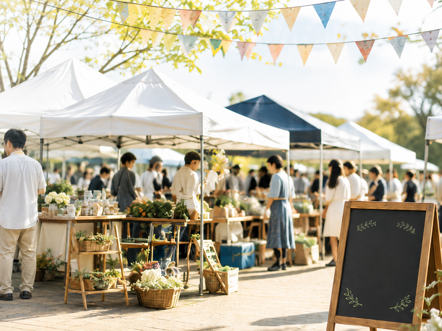 公園で開催されるマルシェの様子